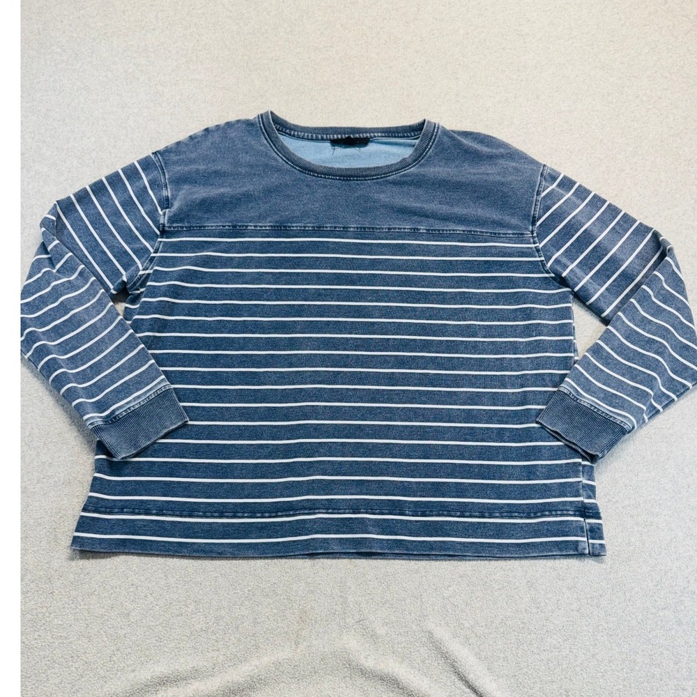 Jane + Delancey Striped Sweatshirt Womens Large‎ Blue Acid Wash Coastal Pullover
